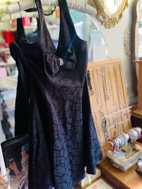 FREDERICK’S OF HOLLYWOOD | S / M | Floral Jacquard Fit & Flare Dress Glam Bow